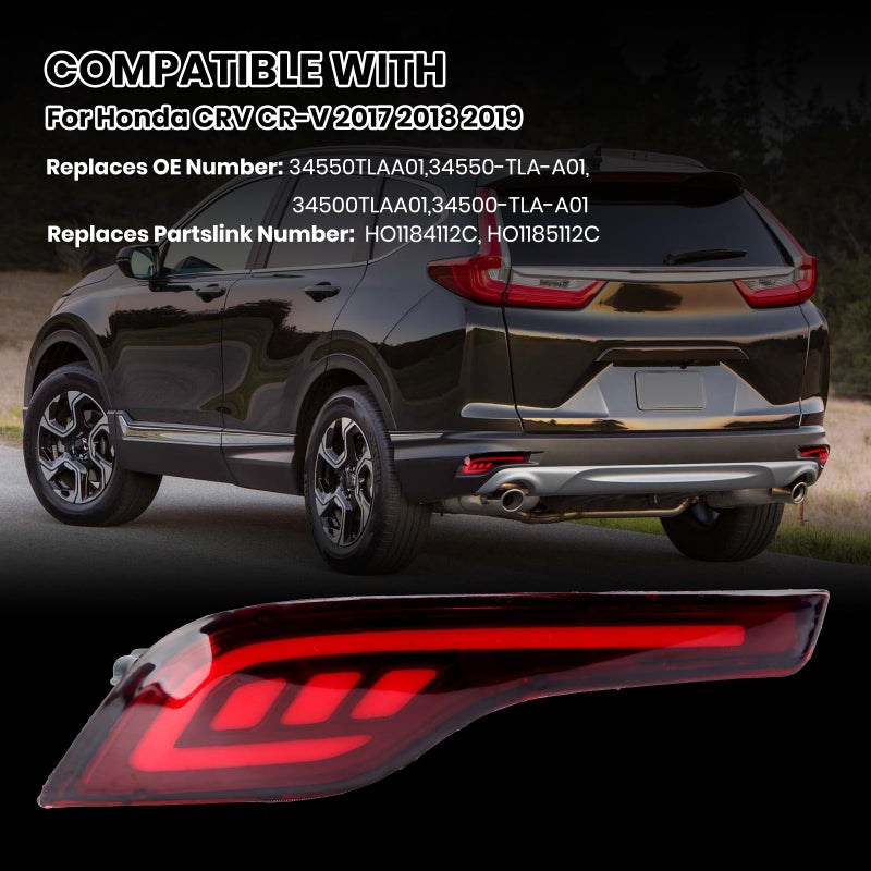 Clidr Red LED Rear Bumper Reflectors Fog Brake Tail Light Lamps Kit for Honda CRV CR-V 2017 2018 2019 Accessories Driver and Passenger Side (L&R) - Image 2